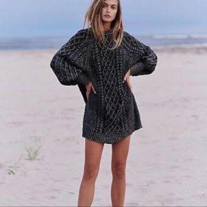 FREE PEOPLE On a Boat Faded Black Cable Knit Sweater Dress